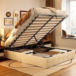 Gizoon Lift Up Storage Bed, Upholstered Platform Bed Frame