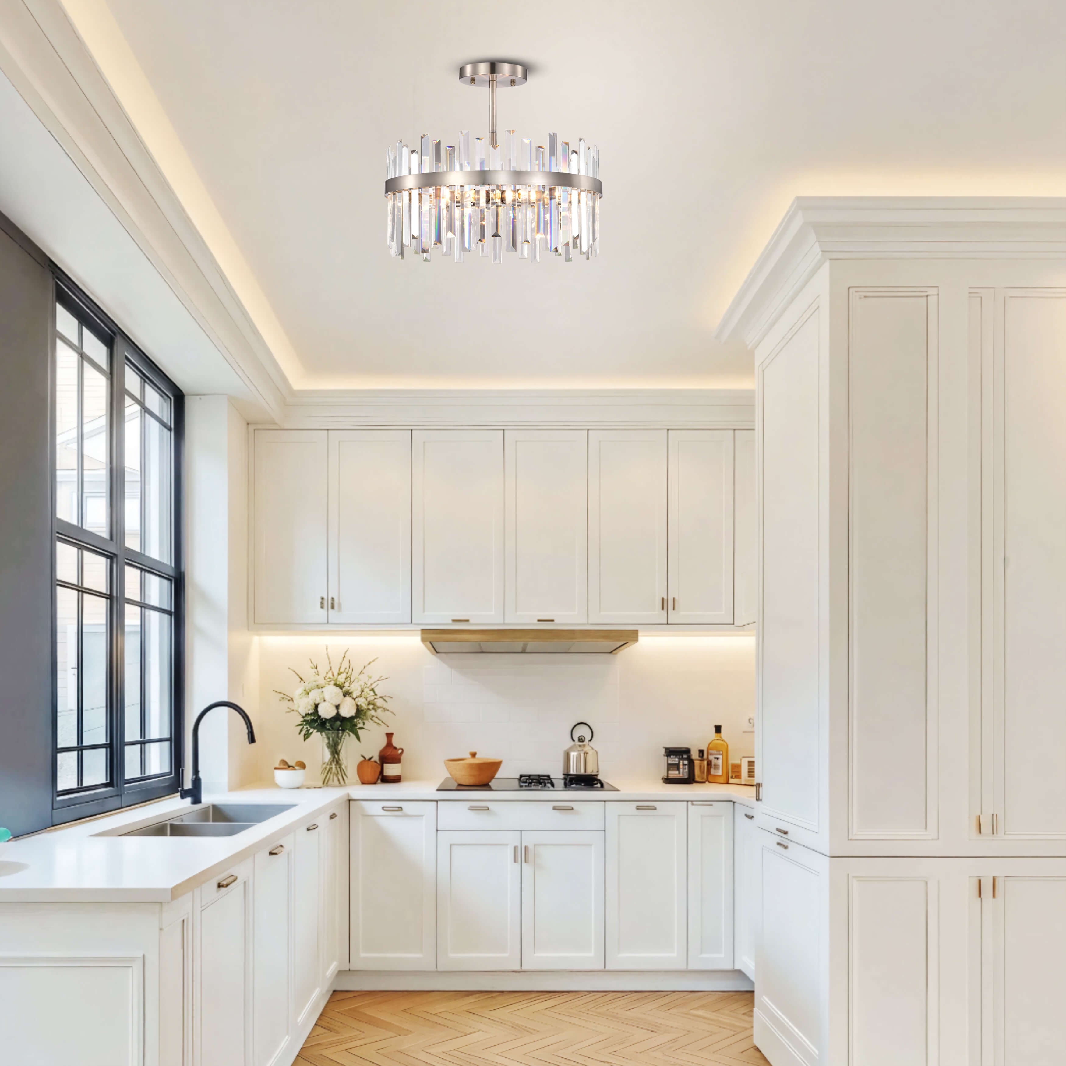 Casandra 5-Light Drum Crystal Glass Flush Mount.