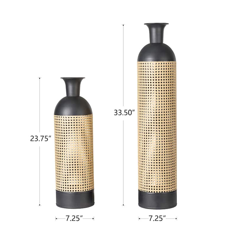 Glitzhome Set of 2 Modern Gold/Black Two-tone High Table Floor Metal Art Vases