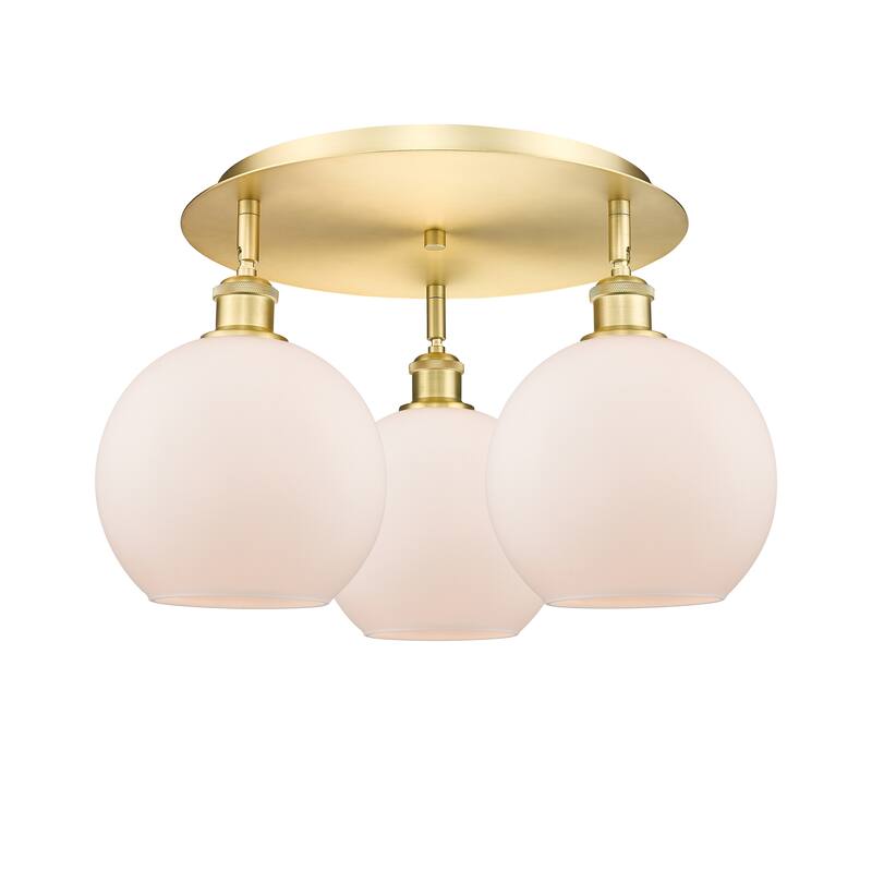 Innovations Lighting Athens - 3 Light 20" Flush Mount - Satin Gold/Matte White