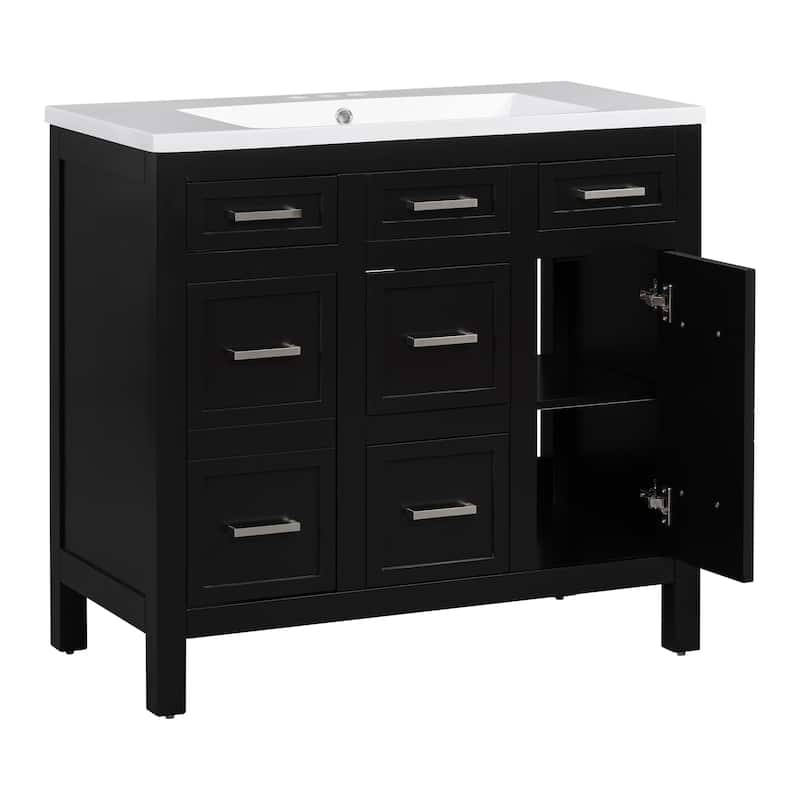 36" Bathroom Vanity Cabinet with 4 Drawers 2 Doors