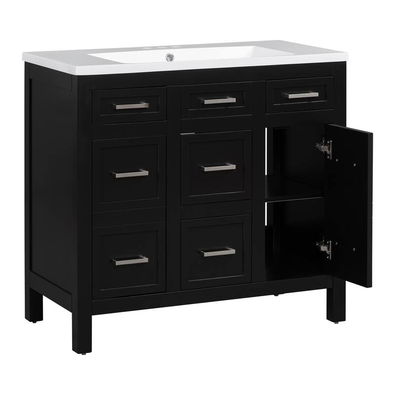 36-inch Free-standing Bathroom Vanity with Resin Undermount Sink, 4 Drawers, 2 Doors, Adjustable Storage Shelves