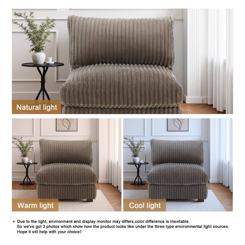 33" W Plush Corduroy Armless Chair Sectional Module with Pillows