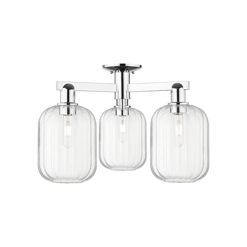 Innovations Lighting 716-3F-14-24 Preston Semi-Flush Cylinder Preston - Polished Chrome / Clear