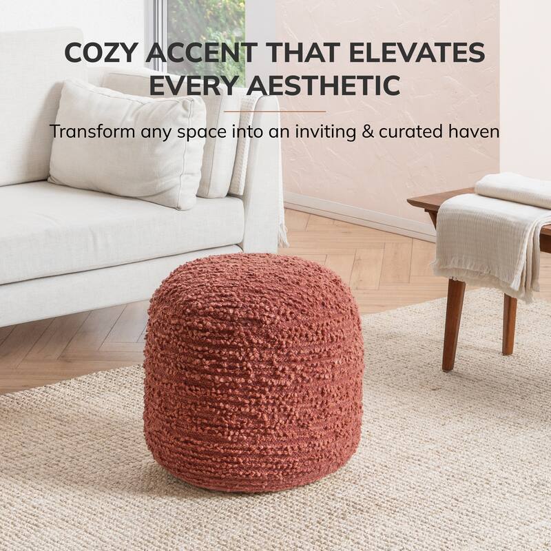 Jani 22-inch Terracotta Pouf - Handcrafted Handmade Round Ottoman for Seating, Footrest, Home Decor for Living Room, Bedroom