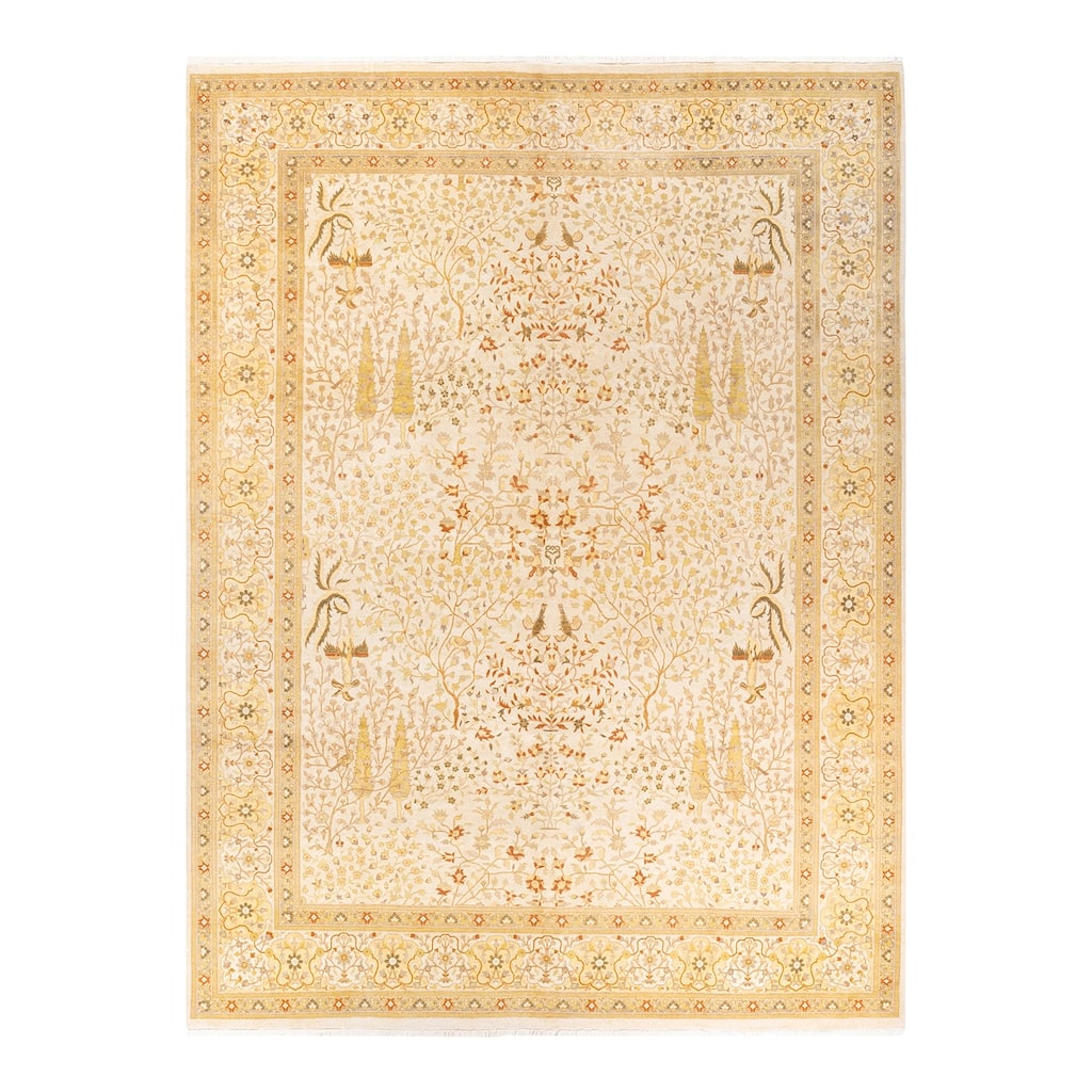 Overton Hand Knotted Wool Vintage Inspired Traditional Mogul Ivory Area Rug - 9' 2" x 12' 4"