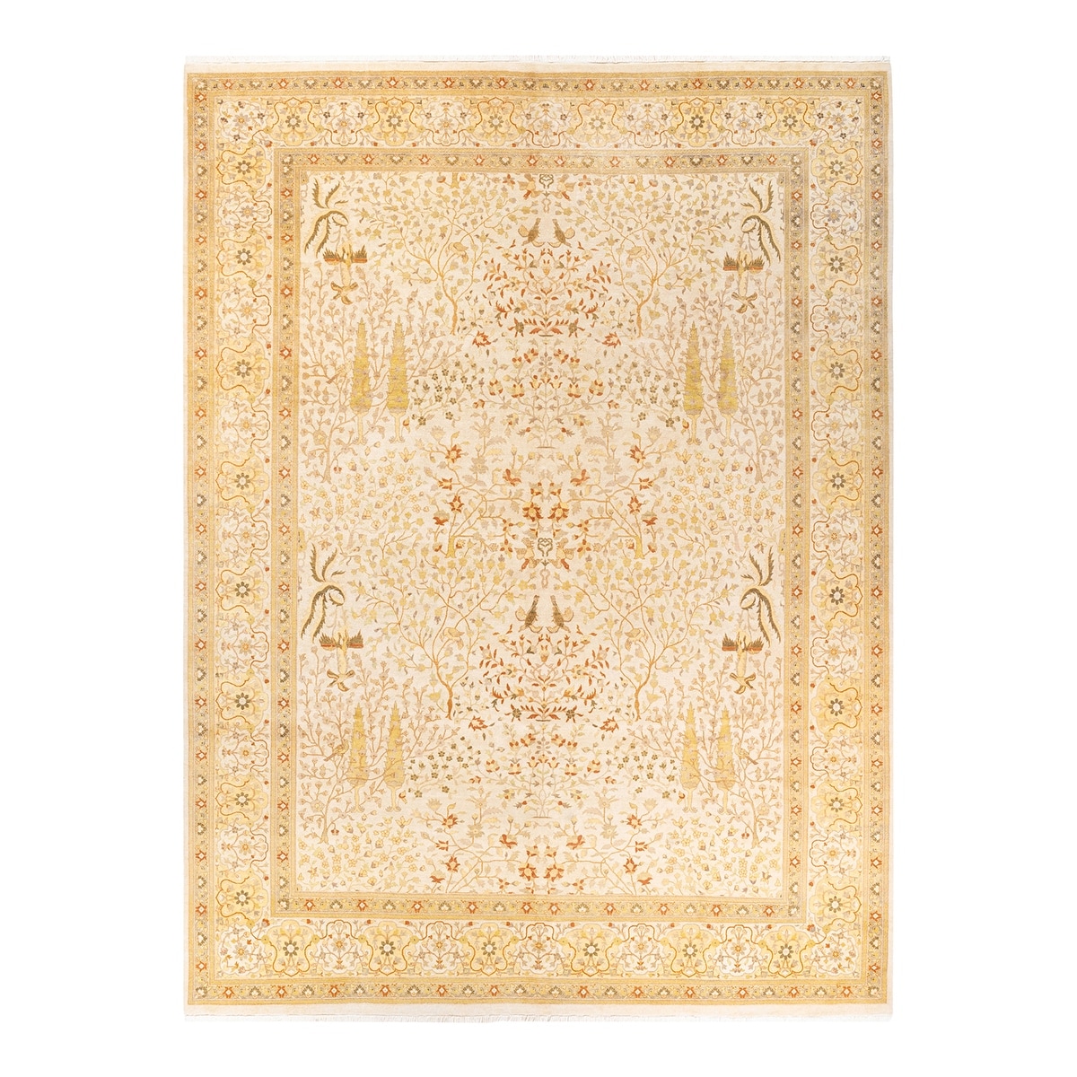 Overton Hand Knotted Wool Vintage Inspired Traditional Mogul Ivory Area Rug - 9' 2" x 12' 4"