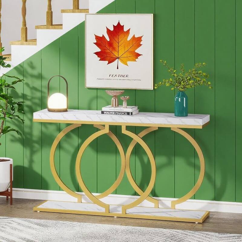 55.1" Industrial Rustic Console Table MDF Top with Black Geometric Metal Frame - 55.11" x 11.81" x 27.55"