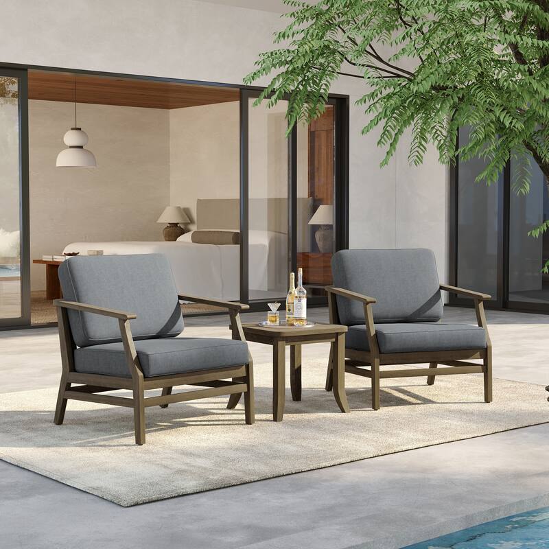 3 Set Outdoor Teak Wood Club Chairs with Side Table