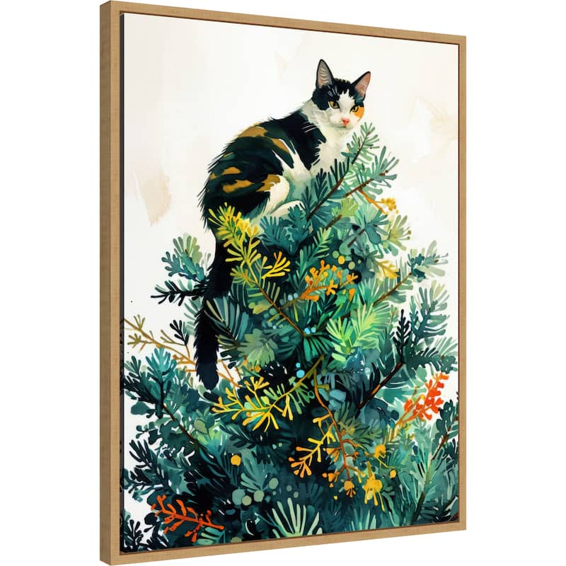 Cats Life Christmas Tree by Justyna Jaszke Framed Canvas Wall Art