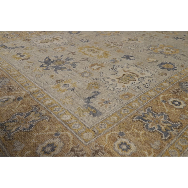 Vegetable Dye Oushak Turkish Area Rug Handmade Grey Wool Carpet - 5'9" x 9'2"
