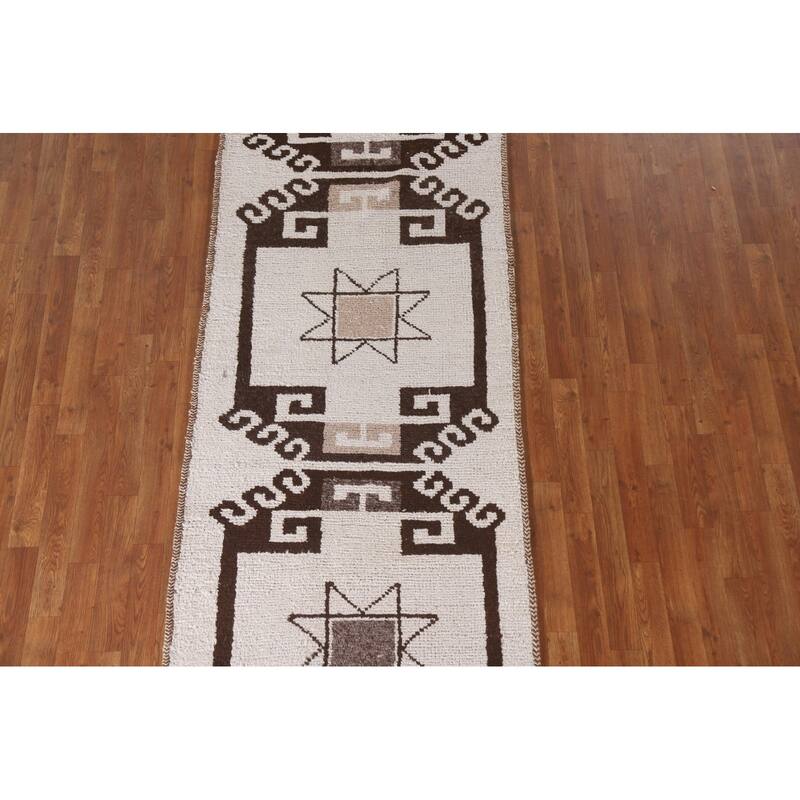 Anatolian Turkish Runner Rug Handmade Geometric Wool Carpet - 3'2"x 11'7"