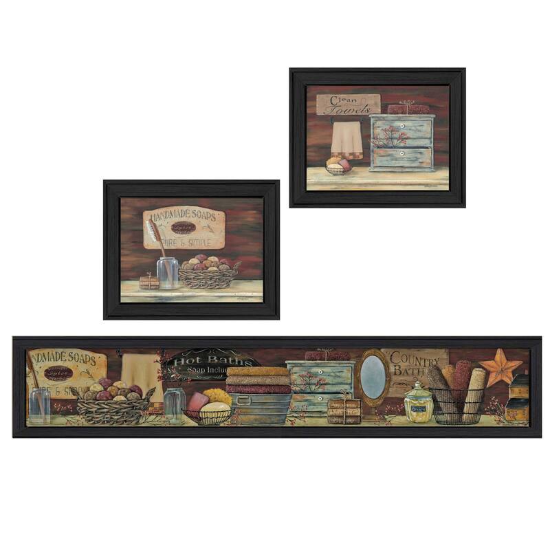 TrendyDecor4U Traditional "Country Bath II" 3-Piece Vignette by Pam Britton - Charcoal