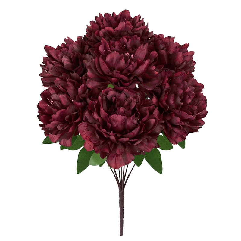 Set of 2 Burgundy Artificial Lush Hybrid Peony Flower Stem Bush Bouquet 17in - 17" L x 10" W x 10" DP - 17" L x 10" W x 10" DP - Burgundy
