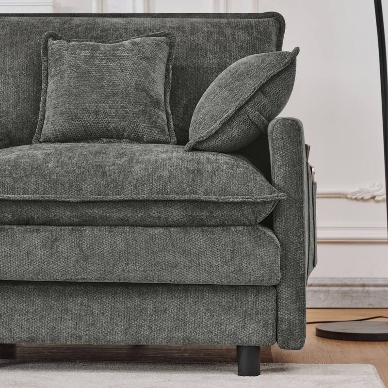 101.9" L-shaped Cashmere Sectional Sofa with Pillows and Movable Ottoman