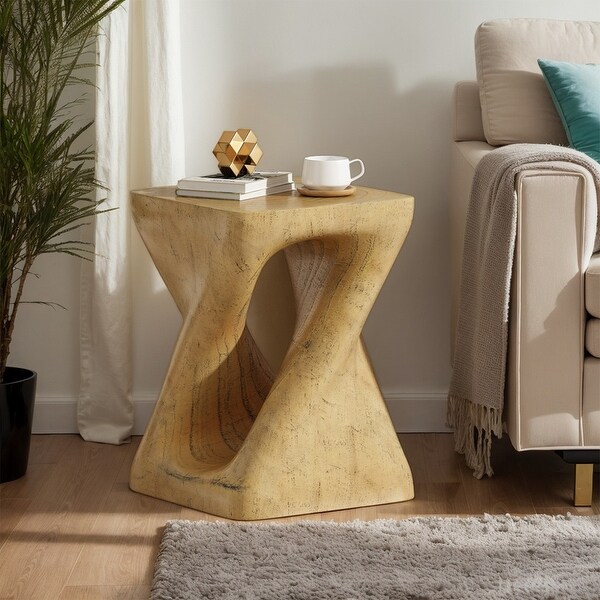 Twist Shape MGO Accent Side Table, Unique Modern End Table with