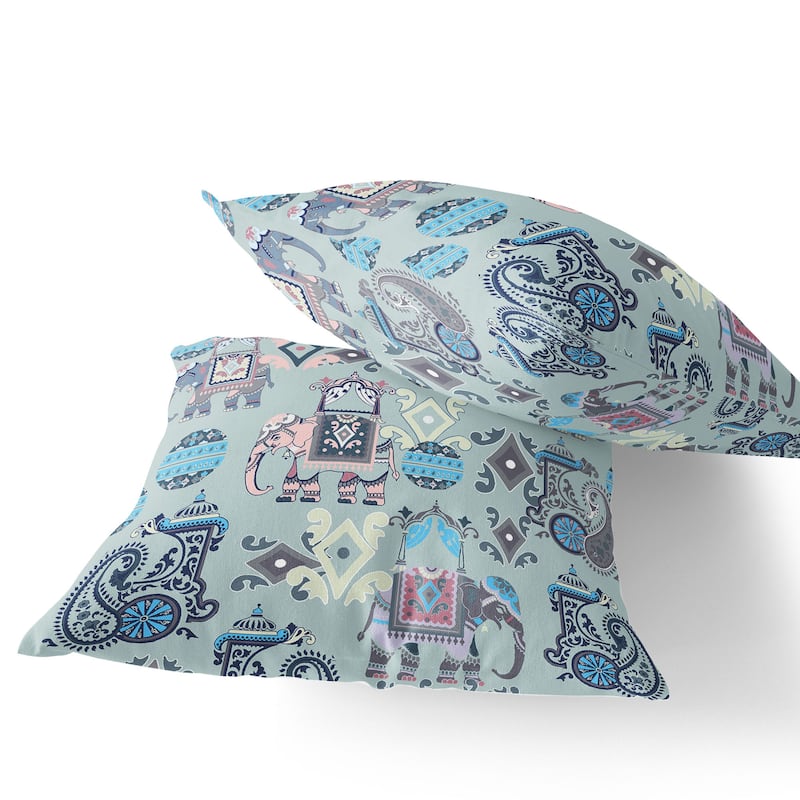 HomeRoots Set of Two 16" X 16" Gray and Pink Elephant Blown Seam Eclectic Indoor Outdoor Throw Pillow - 16.00' X '16.00' X '5.00