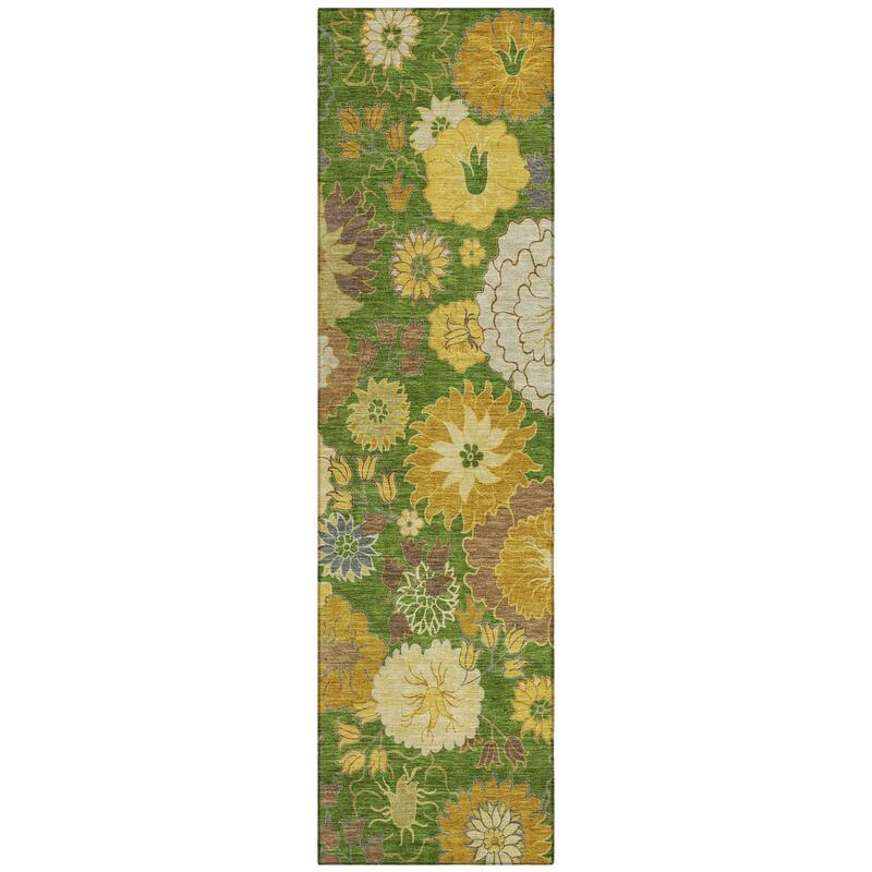 Machine Washable Indoor/ Outdoor Modern Floral Chantille Rug