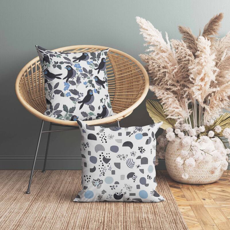 Sweet Tweets Indoor/Outdoor Reversible Throw Pillow Gray and Green