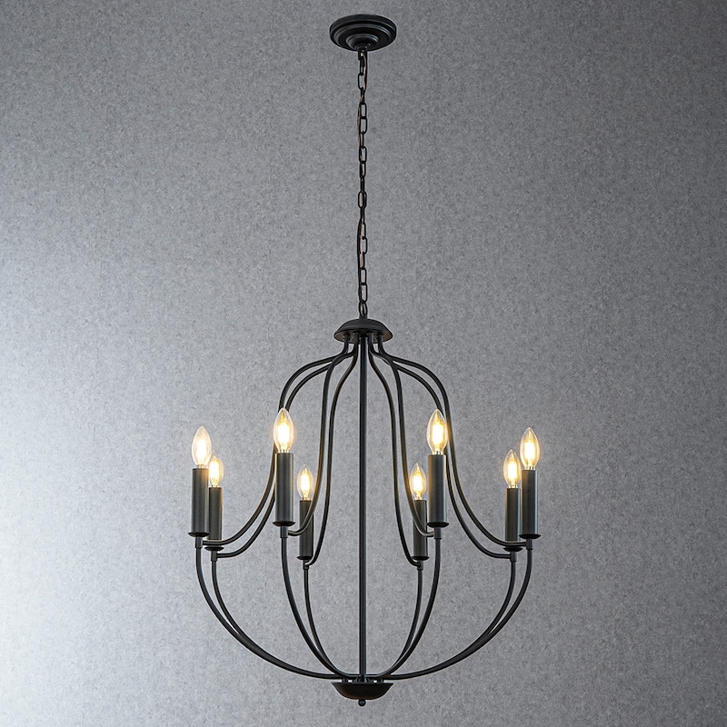 CraftHome 26'' 8-Light Modern Candelabra Chandelier For Living Room Dining Room And Entryway - W26'' - Matte Black