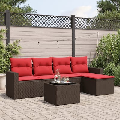vidaXL Patio Sofa Set with Cushions Outdoor Conversation Furniture Poly Rattan - 25.8" x 24.4" x 27.2"