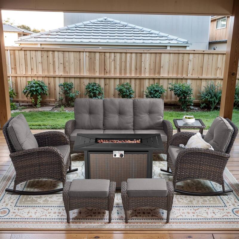 Gymojoy Outdoor Fire Pit Conversation Set, 3-Seat Sofa & Chairs Patio Furniture Set
