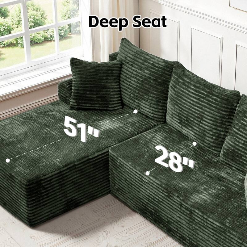95.2" Modern L-Shaped Corduroy Sectional Sofa, No Assembly Reqired