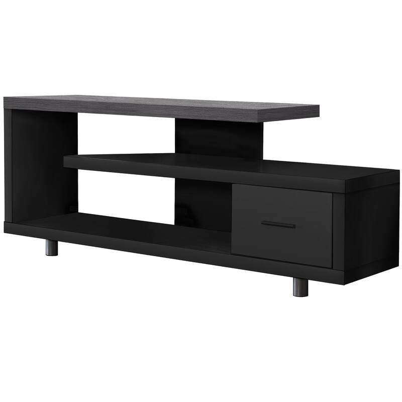 16 Black-Grey Particle Board Open Shelves TV Stand Cabinet with One Storage Drawer - 60”L x 15.75”W x 24”H