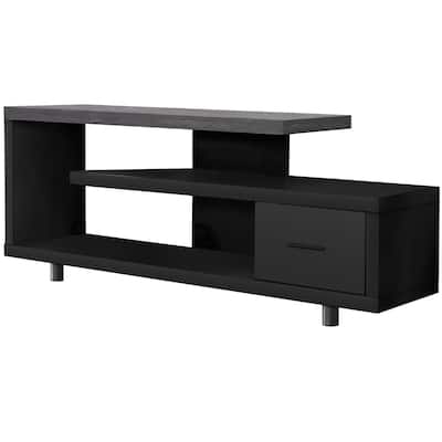 16 Black-Grey Particle Board Open Shelves TV Stand Cabinet with One Storage Drawer - 60”L x 15.75”W x 24”H