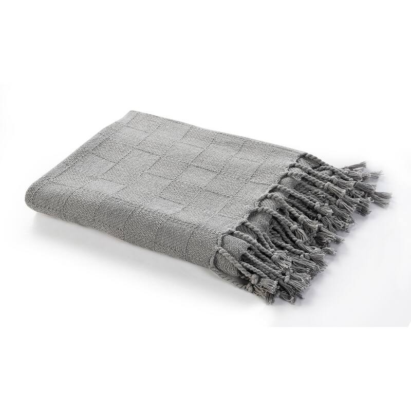 50" X 60" Gray Woven Cotton Throw Blanket with Fringe