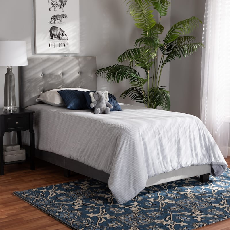 Caprice Contemporary Glam Velvet Fabric Twin Size Panel Bed