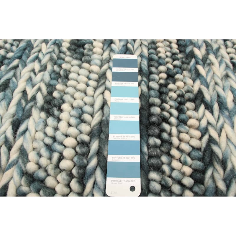 ECARPETGALLERY Braid weave Sienna Teal Wool Rug - 4'10 x 6'9