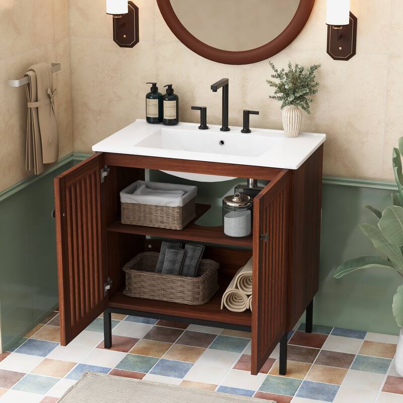 Bathroom Vanity with Sink, Bathroom Storage Cabinet with 2 Soft Close Doors, Bathroom Vanity Cabinet with 4 Iron Legs
