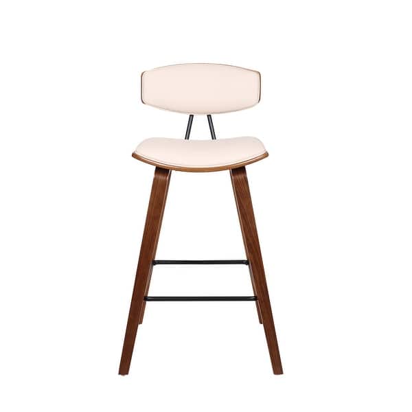 Fox 26 Mid Century Counter Height Barstool In Faux Leather With Walnut Wood Overstock 29666529 Cream