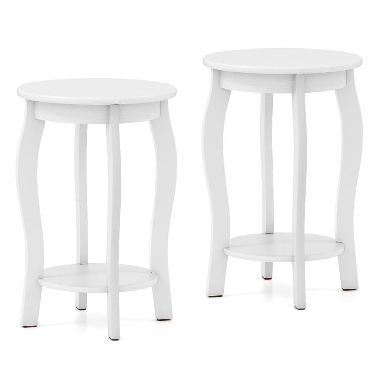 15 Inch 2-Tier Round End Table with Storage Shelf - 2 Piece - White