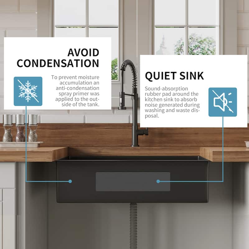 30" x 21" x 10" Undermount Gunmetal Black Single Bowl Kitchen Sink 16 Gauge Stainless Steel - 30 x 21