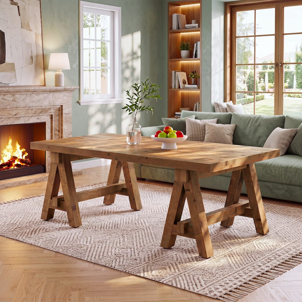 Natural Wood Coffee Table, 47" Rustic Farmhouse Center Table