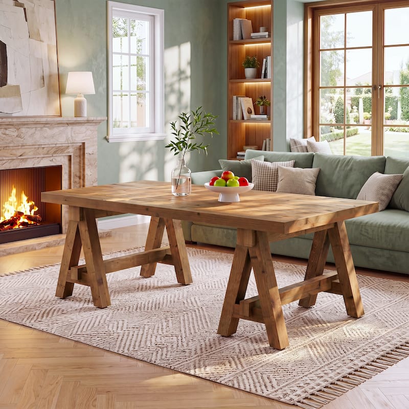 Solid Wood Coffee Table, 47" Center Table, Rectangular Coffee Tea Accent Table for Living Room, Lounge, Home Office