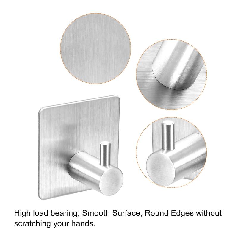 Self Adhesive Hooks, 304 Stainless Steel Stick on Wall Hooks Hanger
