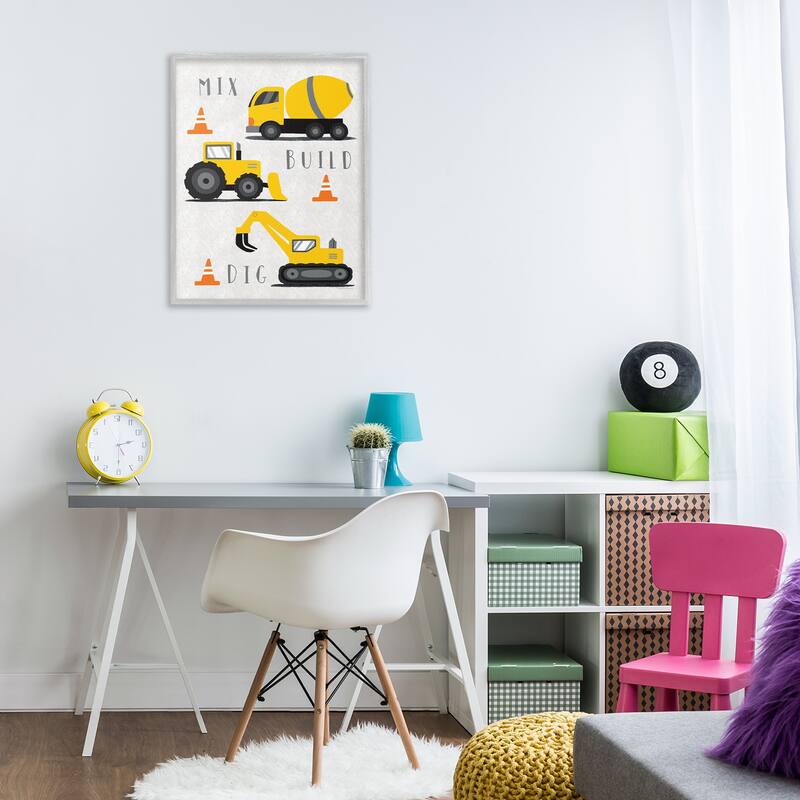 Stupell Mix Build Dig Trucks Framed Giclee Art Design By Elizabeth Tyndall
