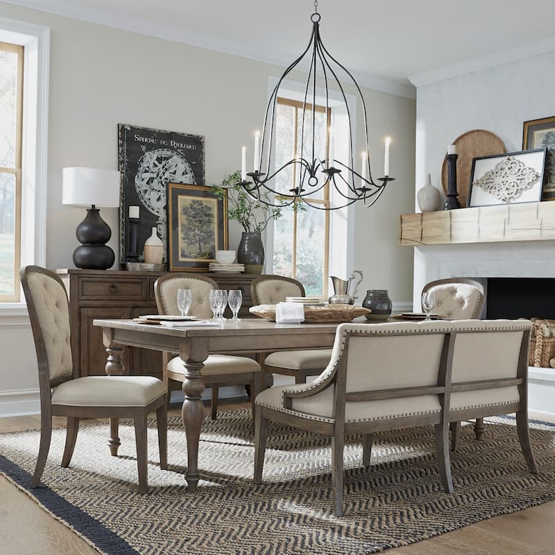 Americana Farmhouse Dusty Taupe Rectangular Table Set with Dining Chairs Various Options - 4 Tufted Back Chairs, Dining Bench