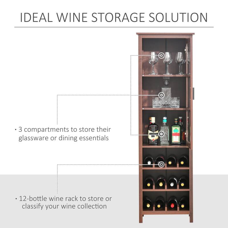 HOMCOM Wine Cabinet Bar Display Cupboard with Glass Door and 3 Storage Compartment for Home Bar - N/A