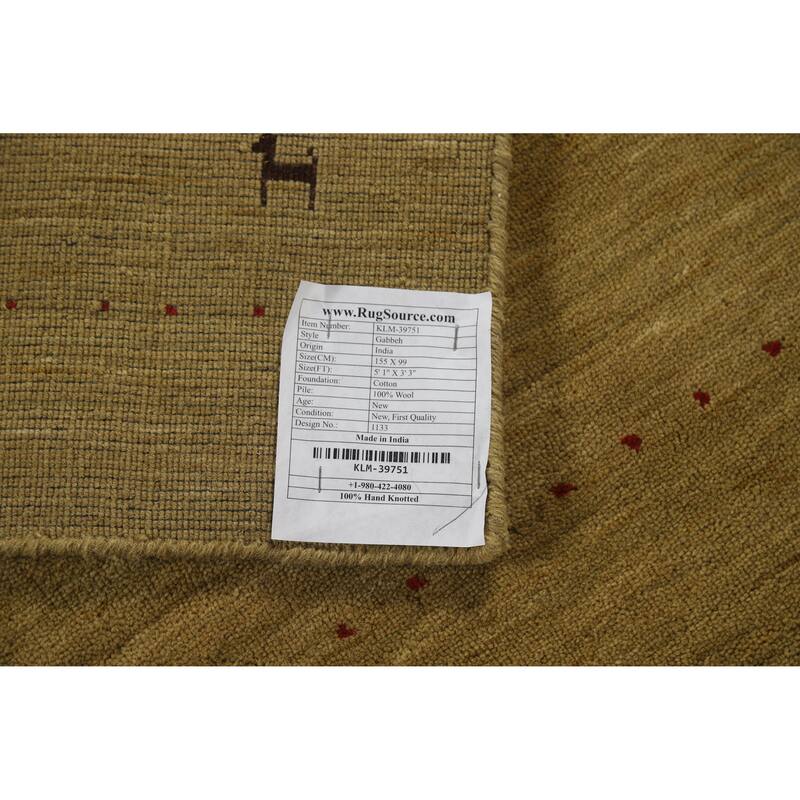 Green Tribal Gabbeh Indian Rug Hand-Knotted Wool Carpet - 3'3" x 5'1"