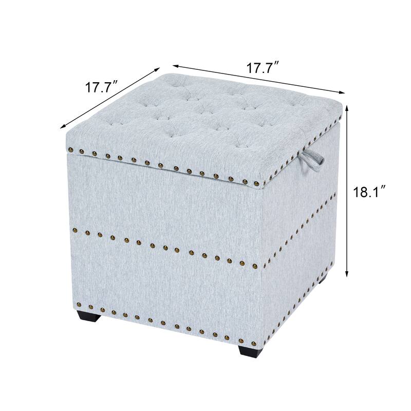 Adeco Fabric Square Storage Ottoman with Tray