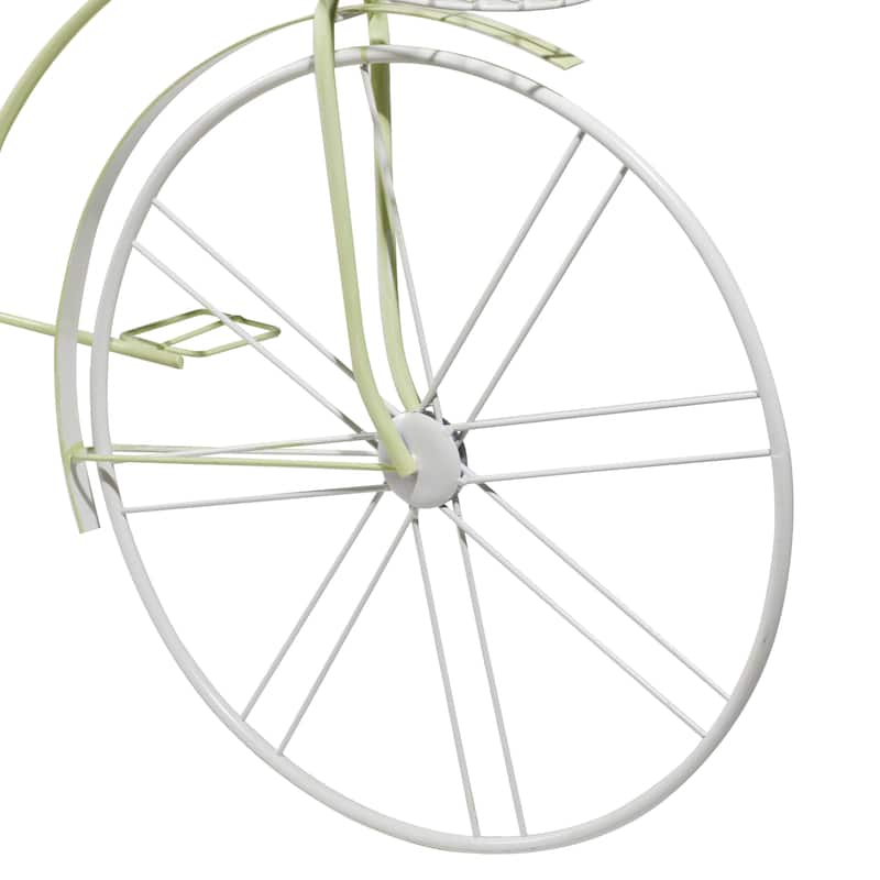 Metal Bike Indoor Outdoor Plantstand with Basket and Saddle Bag Planters - Green - Roche River Decor - 22"W x 63"L x 35"H