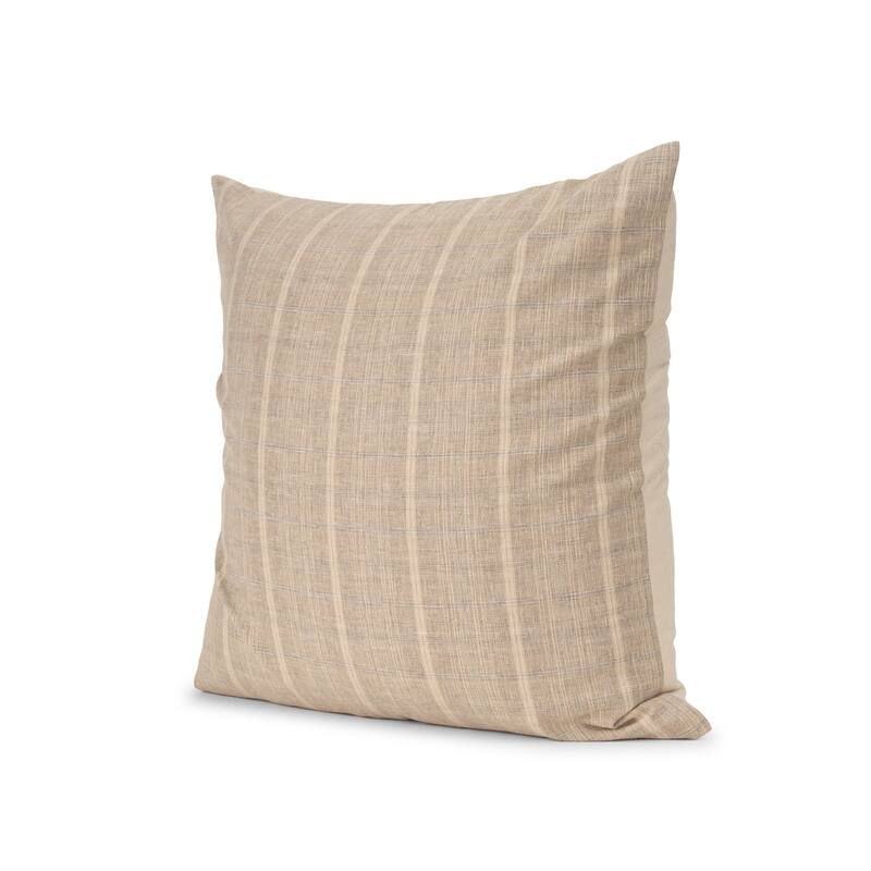 Jensen Beige and Gray Plaid Cotton-Linen Decorative Square Pillow Cover - 22.0L x 22.0W x 1.0H