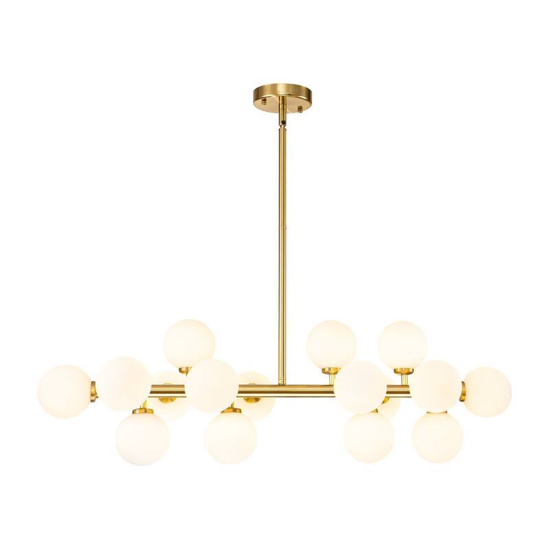 16-Light Modern Sputnik Linear Frosted Opaque Glass Globe Bubble Chandelier for Dining Room - 35.4 in. W x 11.4 in. H