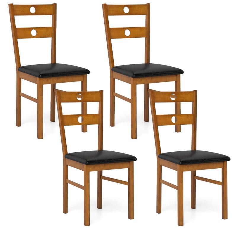Costway Wood Dining Chairs Set of 2/4 with Rubber Wood Frame, Padded - See Details - Walnut-4 PCS - Set of 4