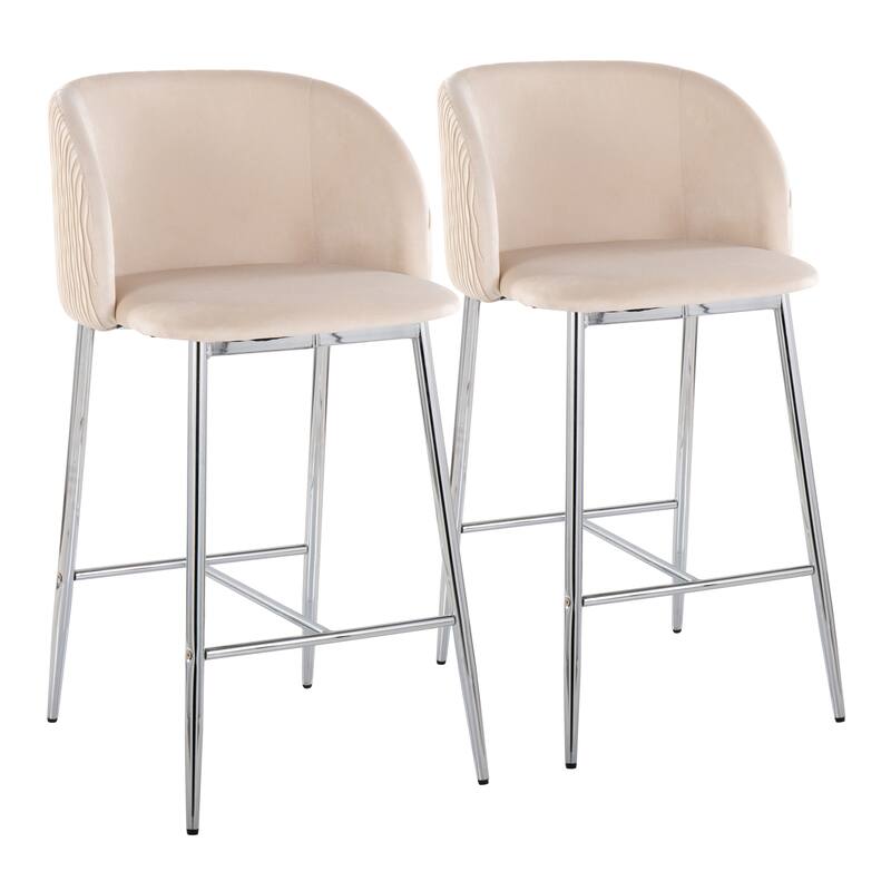Lumisource Waves Counter Stool in Chrome and Silver Velvet - Set of 2 - 21"Lx19.75"Wx36"H