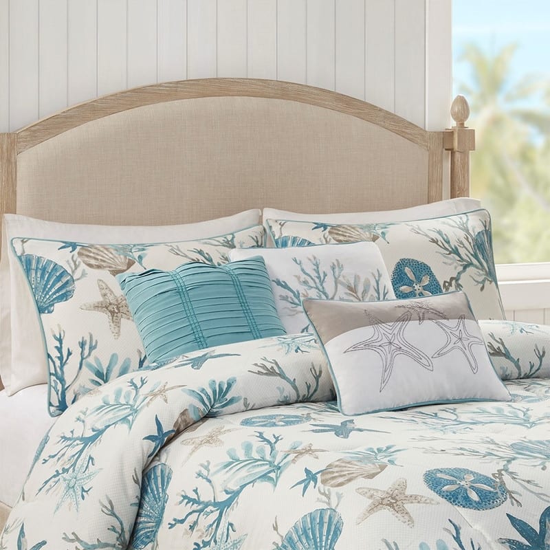 7 Piece Cotton Sateen Comforter Set Coral